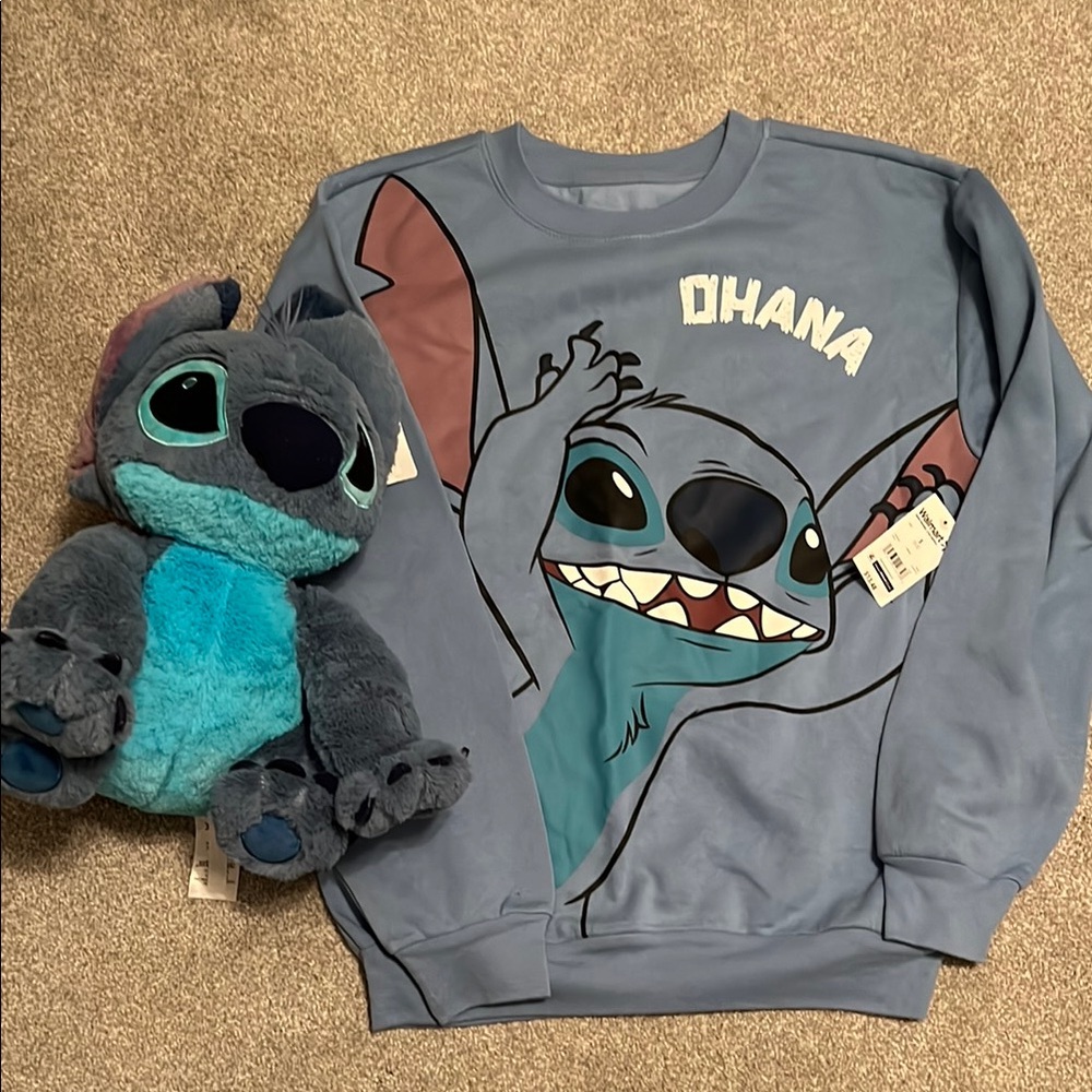 Disney Stitch Sweatshirt and plush. Both New with tags